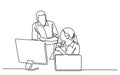 Continuous line drawing of office workers discussing problem Royalty Free Stock Photo