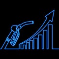 Continuous line drawing Oil price rising Gasoline fuel pump nozzle growth bar chart icon neon concept