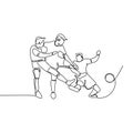 Continuous Line Drawing or One Line Drawing of two Soccer Players scrambling for ball