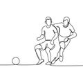 Continuous Line Drawing or One Line Drawing of two Soccer Players scrambling for ball