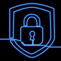 Continuous line drawing Padlock icon neon concept