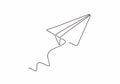 Continuous line drawing of paper airplane. Craft plane business metaphor hand drawn sketch minimalism and simplicity style