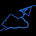 Continuous line drawing Paper plane and cloud icon neon glow vector illustration concept Royalty Free Stock Photo