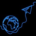 Continuous line drawing Paper plane International flight Online travel symbol icon neon glow vector illustration concept Royalty Free Stock Photo