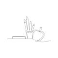 continuous line drawing of pencils apple. isolated sketch drawing of pencils apple line concept. outline thin stroke vector