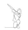 Continuous line drawing of people dance dab gesture. Vector illustration. Dabbing girl one line. woman hands up illustration.