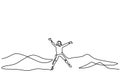 Continuous line drawing people jump in mountain