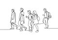 Continuous line drawing of people walking on the street after work time conteptual hand drawn minimalism lineart design isolated