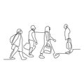 Continuous line drawing of people walking on the street after work time conteptual hand drawn minimalism lineart design isolated