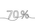 Continuous line drawing of 70 percent sign, Black and white vector minimalistic hand drawn