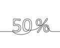 Continuous line drawing of 50 percent sign, Black and white vector minimalistic hand drawn