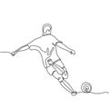 Continuous line drawing of person kicking a ball football sport minimalist design