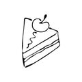 Continuous line drawing. Piece of cake in vector. Symbol of celebration isolated on white background. Wedding cake. Hand drawn Royalty Free Stock Photo