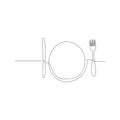 continuous line drawing of plate, khife and fork. isolated sketch drawing of plate, khife and fork line concept. outline thin