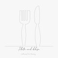 Continuous line drawing. plate and khife. simple vector illustration. plate and khife concept hand drawing sketch line Royalty Free Stock Photo