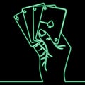 Continuous line drawing Playing Cards neon concept Royalty Free Stock Photo