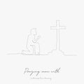 Continuous line drawing. praying man with christian cross. simple vector illustration. praying man with christian cross concept