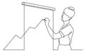 Continuous line drawing of presenter drawing increasing diagram