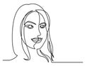 Continuous line drawing of pretty smiling woman on white background