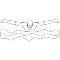 Continuous line drawing professional swimmer man focus training in gym swimming pool center concept Royalty Free Stock Photo