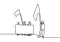 Continuous line drawing of Protesters crowd simple black and white. People holding blank sign and a flag. Good for national