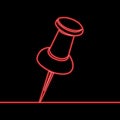 Continuous line drawing Red push pin Thumbtack icon neon glow vector illustration concept Royalty Free Stock Photo