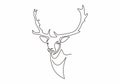 Continuous line drawing of reindeer head vector. Winter animal mascot hand drawn sketch minimalism design. One single lineart Royalty Free Stock Photo