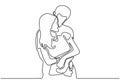 continuous line drawing relationship vector. One hand drawn of young man and woman in love. Guy and girl want to kiss each other.