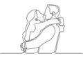 continuous line drawing relationship vector. One hand drawn of young man and woman in love. Guy and girl want to kiss each other.