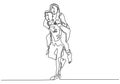Continuous line drawing. Romantic couple in love. A man carrying a woman on his shoulder. Minimalism contour hand drawn