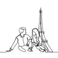 continuous line drawing of romantic couple in - Vector illustration Royalty Free Stock Photo