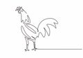 Continuous line drawing of rooster chicken animal farm. Vector hand drawn sketch lineart