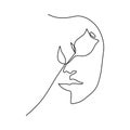 Continuous line drawing of rose flower and girl face minimalism style single one lineart vector
