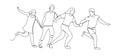 Continuous Line Drawing Running Happy People. One Line Characters Silhouette Man and Woman