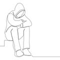Continuous line drawing sad man alone concept Royalty Free Stock Photo