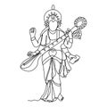 Continuous line drawing. Sarasvati. Silhouette. God Royalty Free Stock Photo