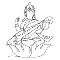 Continuous line drawing. Sarasvati. Silhouette. God Royalty Free Stock Photo