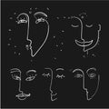 Continuous line, drawing of set faces , abstract portraits, woman beauty minimalist, vector illustration for t-shirt