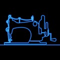 Continuous line drawing Sewing machine atelier tailor icon neon glow vector illustration concept