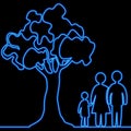 Continuous line drawing Silhouette Family standing together under tree icon neon glow vector illustration concept Royalty Free Stock Photo