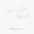 Continuous line drawing. sitting businessman with tablet. simple vector illustration. sitting businessman with tablet concept hand