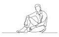 Continuous line drawing of sitting young man in boots Royalty Free Stock Photo