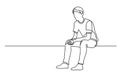 Continuous line drawing of sitting young man thinking Royalty Free Stock Photo