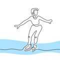 Continuous line drawing of skating man. Energetic male playing ice skater while dancing in the ice area isolated on white Royalty Free Stock Photo