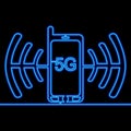 Continuous line drawing smartphone 5G network neon