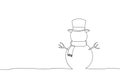 Continuous line drawing of snowman christmas and new year. One line art concept of christmas and happy new years
