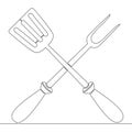 Continuous line drawing spatula and fork BBQ icon vector illustration concept Royalty Free Stock Photo