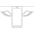 Continuous line drawing Speed mobile phone Abstract wings Smartphone icon vector illustration concept Royalty Free Stock Photo