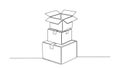 Continuous line drawing of a stack of three cardboard boxes for moving or delivery Royalty Free Stock Photo