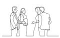 Continuous line drawing of standing businee people discussing deal Royalty Free Stock Photo